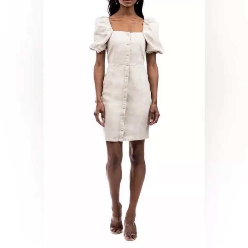 Rachel Parcell Cream Sheath Mini Dress with Puff Sleeves